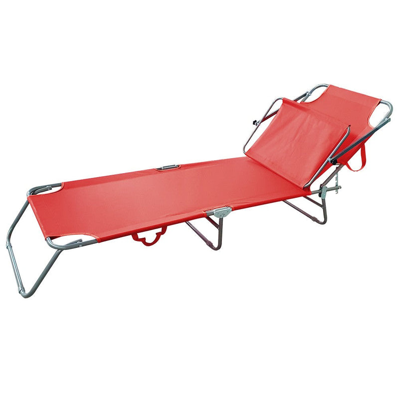Lettino Prendisole Pieghevole con Schienale Regolabile e Parasole Rosso