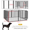 Box per Cani 164x164x80 cm a 8 Pannelli Modulabili con 9 Picchetti in Acciaio Nero      