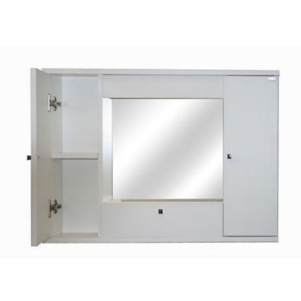 Miroir de salle de bain mural avec 2 portes et abattant en frêne blanc sconto