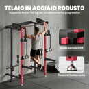 Power Cage Stazione Fitness Pieghevole 184x123x209 cm Rack con Barra Trazioni e Sistema Puleggia Cavi in Acciaio Q195 Rosso