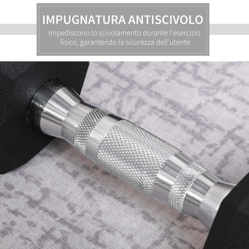 Set di 2 Manubri Esagonali da 4 kg con Presa Antiscivolo e Rivestimento in Gomma Nero   