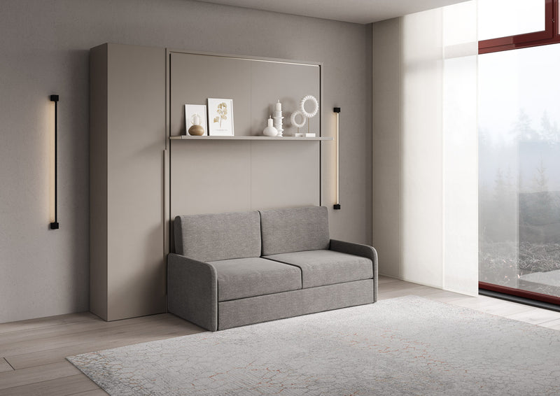 Letto Matrimoniale Francese A Scomparsa 140 Versia Con Divano Mensola E Armadio 1 Anta Sx Argilla      