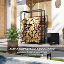 Portalegna per Camino da Interno o Esterno con Ruote 120x32x151 cm in Acciaio Nero