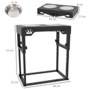 Portaciotole per Cani a 7 Altezze Regolabili  44x27x51 cm con 2 Ciotole Rialzate Ø19x6 cm in Acciaio Nero