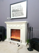 Camino Elettrico da Pavimento 102x120x33 cm Effetto Fiamma 1500W Olivia Bianco