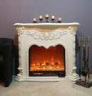 Camino Elettrico da Pavimento 102x120x33 cm Effetto Fiamma 1500W Florence Bianco