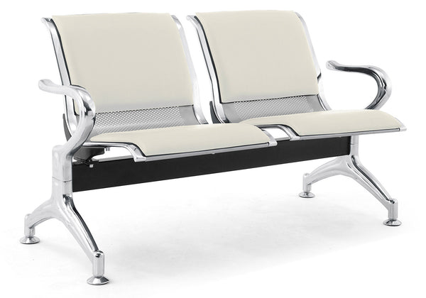 Banc de salle d'attente 2 places pour bureau avec coussin en acier et simili cuir argent/ivoire acquista