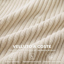 Divano Modulare a U 4 Posti 306x153x85 cm con 2 Pouf Contenitori e 4 Cuscini in Velluto a Coste Bianco Crema      
