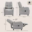 Poltrona Reclinabile Massaggiante 77x87x100 cm con 8 Punti Riscaldamento Poggiapiedi Telecomando e Tasche in Tessuto Grigio      