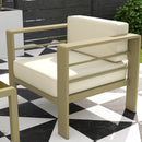 Set Salotto da Giardino Divano Angolare Poltrona e Tavolino da Caffè in Alluminio Oro e Bianco Crema