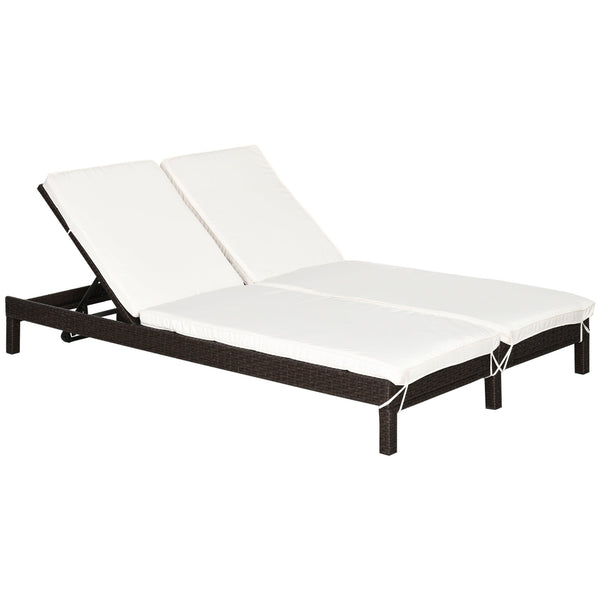 acquista Bain de soleil de jardin double en rotin marron et blanc