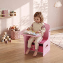 Set Tavolo e Sedia per Bambini 3-5 Anni con Motivi a Cuore Contenitore Integrato in Legno MDF Rosa      