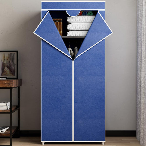 prezzo Armadio in tessuto TNT Guardaroba Appendiabiti con ripiano 70x46x160 cm Blu