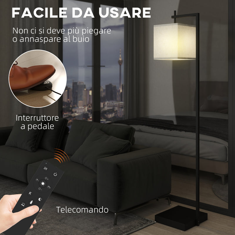 Lampada da Terra a LED con 10 Luminosità 9W e Telecomando 36x30x168 cm Paralume Effetto Lino Nero e Beige 