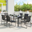 Set 7 Pezzi con Tavolo 150x80x73 cm e 6 Sedie da Giardino con Braccioli in Acciaio e Vetro Nero      
