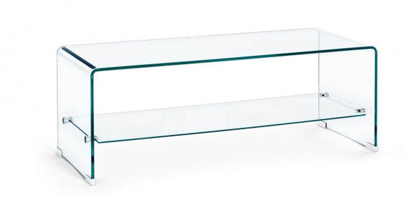 sconto Table basse rectangulaire en verre 2 étagères 100x40 en verre Iride
