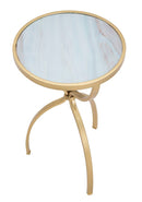 Tavolinetto Glam Tridh Ø32,5x55 cm in Ferro MDF e Vetro Oro e Multicolor