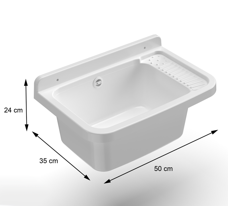 Lavatoio 50x35x24 cm Pilozzo a Parete in Resina Bianco    