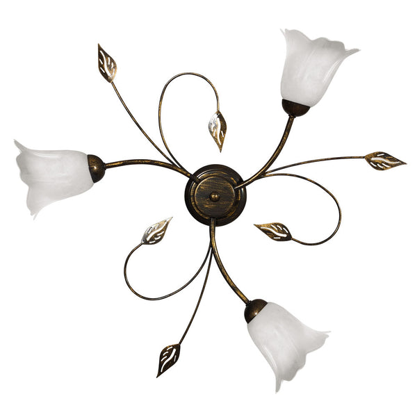 Plafonnier 3xE14 Cadre Doré Marron Verre Épongé Blanc E-Energy Teresa sconto