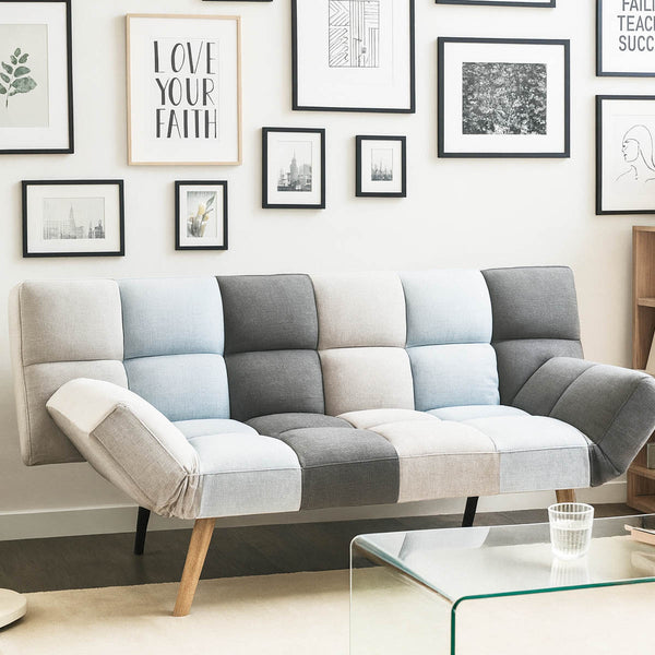 prezzo Divano Letto 2 Posti con Braccioli Apertura Clic Clac Imbottitura in Schiuma Patchwork Grigio