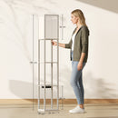 Lampada da Terra 26x26x160 cm Struttura con Ripiani Luce Regolabile Interruttore a Pedale e Porte USB in MDF Bianco e Rovere      