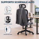Sedia da Ufficio Ergonomica 71x66,5x114-126A cm con Braccioli Ribaltabili Poggiatesta e Appendiabiti in Poliestere Grigio Scuro      