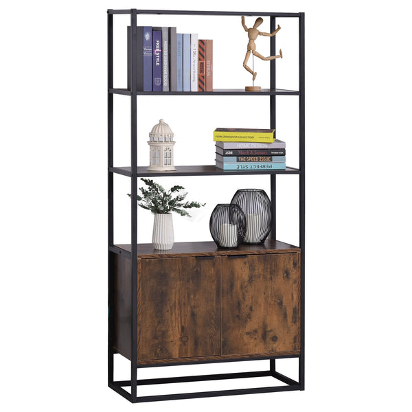 Bibliothèque 3 Etagères 2 Portes 76x33x162,5 cm en Bois et Métal Noir prezzo