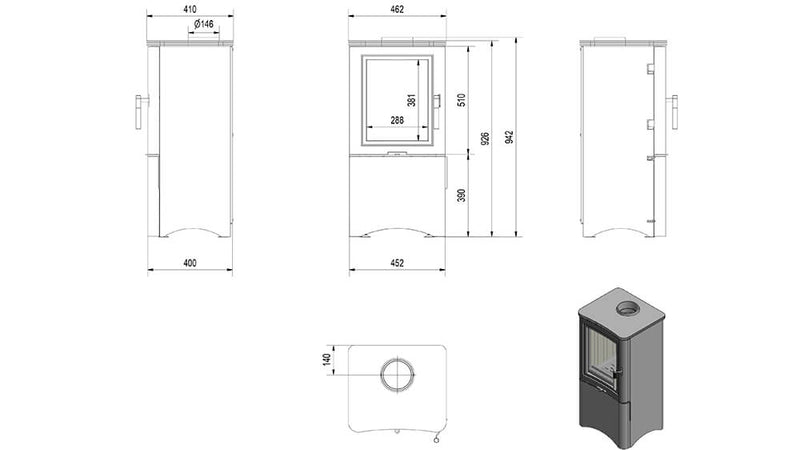 Stufa a Legna 5,5/9KW in Acciaio Flig Ontario Nera