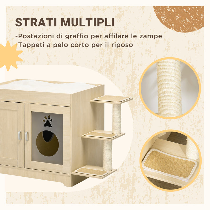 Mobile Lettiera Casetta Cuccia per Gatti con Albero Tiragraffi 107x54x70 cm Rovere 
