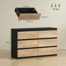 Cassettiera 6 Cassetti 120x39x75 cm per Camera da Letto in Legno Nero e Rovere      