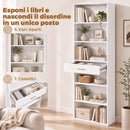 Libreria Verticale Alta a 7 Ripiani 60x24x182 cm con 6 Cubi e Cassetto in MDF Bianco      
