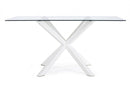 Tavolo Piano in Vetro Rettangolare Gamba Bianco 160x90 Fisso in Vetro