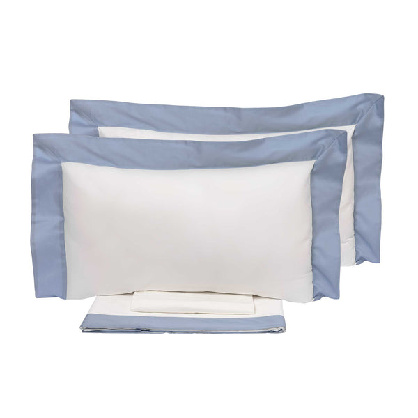 Parure de Draps et Taies d'Oreiller Bords en Satin Garrini Eveline Ivoire/Avalanche Différentes Tailles sconto