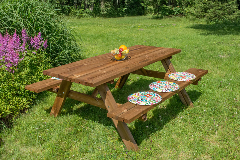 Tavolo con Panche da Campeggio Picnic 177x153x74A cm Picnic Oasi inclusive in Legno di Pino Impregnato Marrone  