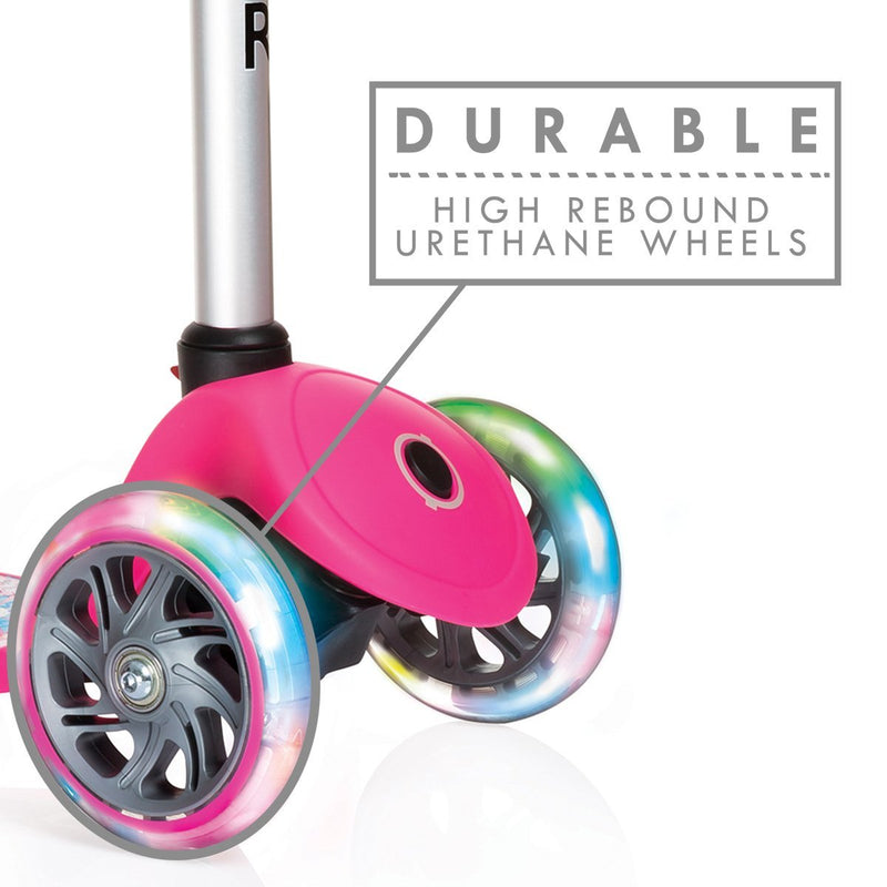 Monopattino a 3 Ruote a LED 3 Altezze Max 50Kg Globber PRIMO Fantasy Lights Up Fiori Rosa