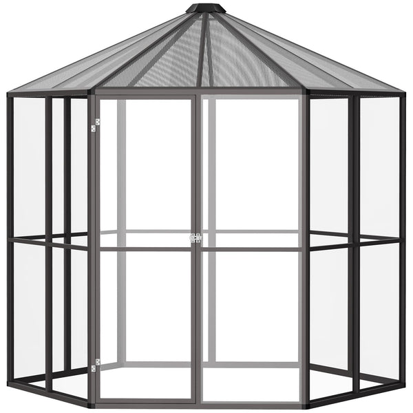 prezzo Serre de Jardin Hexagonale 2,4x2,4x2,3m en Aluminium et Polycarbonate Marron