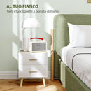 Comodino in Stile Scandinavo 40x40x50 cm con 2 Cassetti in Legno Bianco 