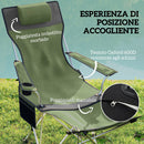 Set 2 Sedie da Campeggio 82x50-100x88 cm Pieghevoli con Poggiapiedi e Portabicchieri in Tessuto Oxford Verde      