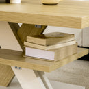 Tavolino da Caffè  90x60x45 cm con Ripiano Centrale in Legno Bianco e Legno