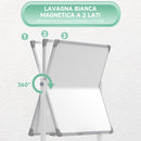 Lavagna Bianca Magnetica a 2 Facce con Accessori e 4 Ruote 127x50x165 cm   