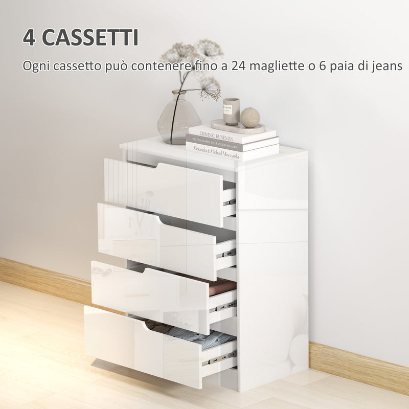 Cassettiera 4 Cassetti Moderna e Minimal 60x40x85 cm Bianco Lucido  