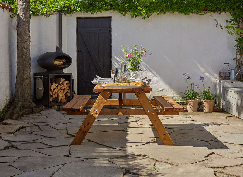 Tavolo con Panche da Campeggio Picnic 177x153x74A cm Picnic Oasi inclusive in Legno di Pino Impregnato Marrone  