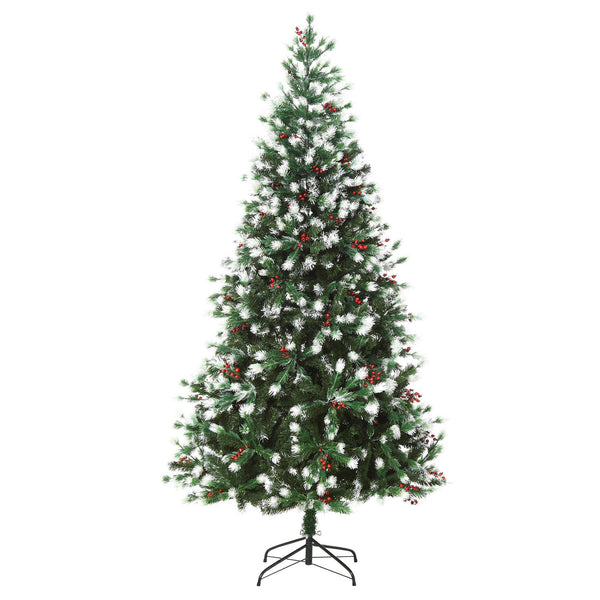 Sapin de Noël Artificiel Enneigé 210 cm 1172 Branches avec Baies Rouges Pin Vert prezzo