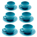 Set 6 Tazze da The con Piattino Ø9,5xh7 cm in Gres Porcellanato Romeo Turchese