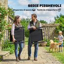 Set 8 Pezzi da Giardino con Ombrellone 6 Sedie Pieghevoli e Tavolo da Esterno in Vetro Temperato Nero      