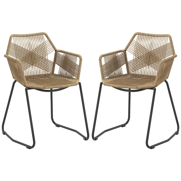Set 2 Sedie da Pranzo Stile Boho da Interno con Schienale Basso e Braccioli 56x59x74 cm in Rattan PE Giallo online