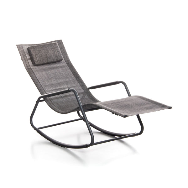 Sedia Sdraio a Dondolo da Giardino Rocking Lounge 143x57x81 cm in Textilene Grigio prezzo