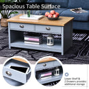 Tavolino 2 Cassetti 1 Ripiano 99x55x50,5 cm in MDF Grigio e Legno