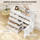 Credenza Mobile Basso 100x40x80 cm con 5 Cassetti Ripiano Regolabile in MDF Bianco Lucido      