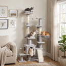 Albero Tiragraffi Multilivello per Gatti 78x40x152 cm con 4 Pali in Sisal Truciolare e Peluche Grigio Chiaro      